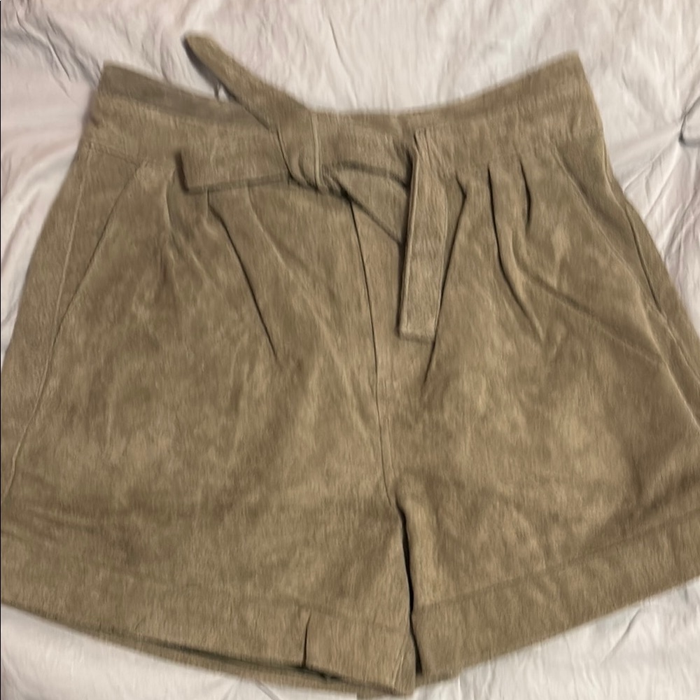 Blank NYC green High Waist Leather Shorts with Tie Detail